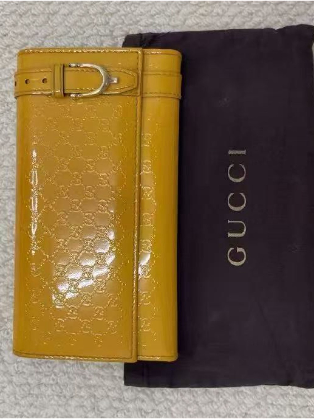 Gucci Patent Leather Yellow GG-Embossed Clutch